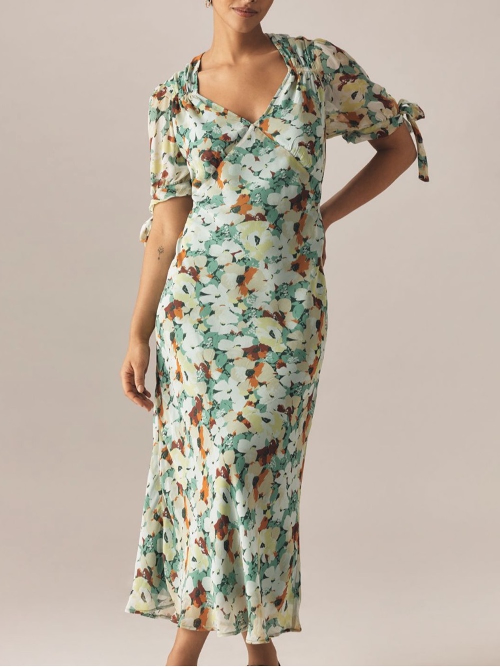 Anthropologie Floral Midi Dress in Mint, Green, Rust